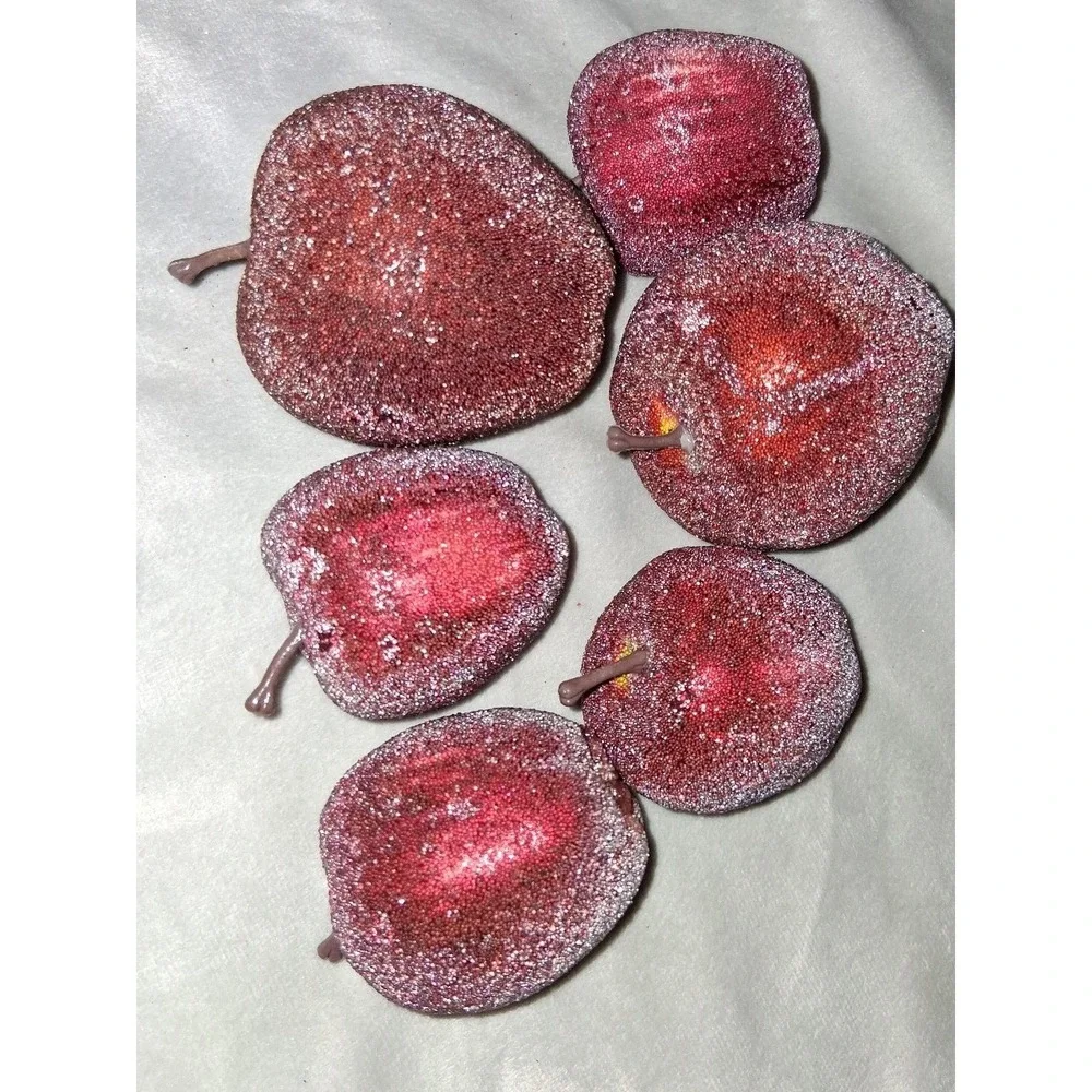 Vintage Sugared Apple Decorative Fruit Set of 6 Frosted Glitter 3